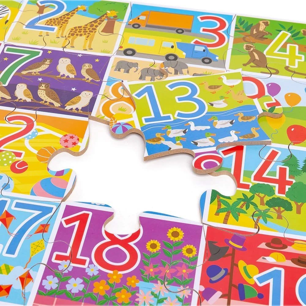 1-20 Floor Puzzle, 1-20 Floor Puzzle,Bigjigs wooden toys discount code,Bigjigs coupon,Educational Toy ,special needs learn to tell the time,child game tell the time, 1-20 Floor Puzzle,Match up the colourful puzzle pieces in the correct order from 1 to 20.This fantastically simple educational 1-20 Floor Puzzle toy uses bright, bold colours and illustrations to help make counting and number recognition fun.Each colourful puzzle piece features a number of animals or objects, which add up to the number ,1-20 Fl