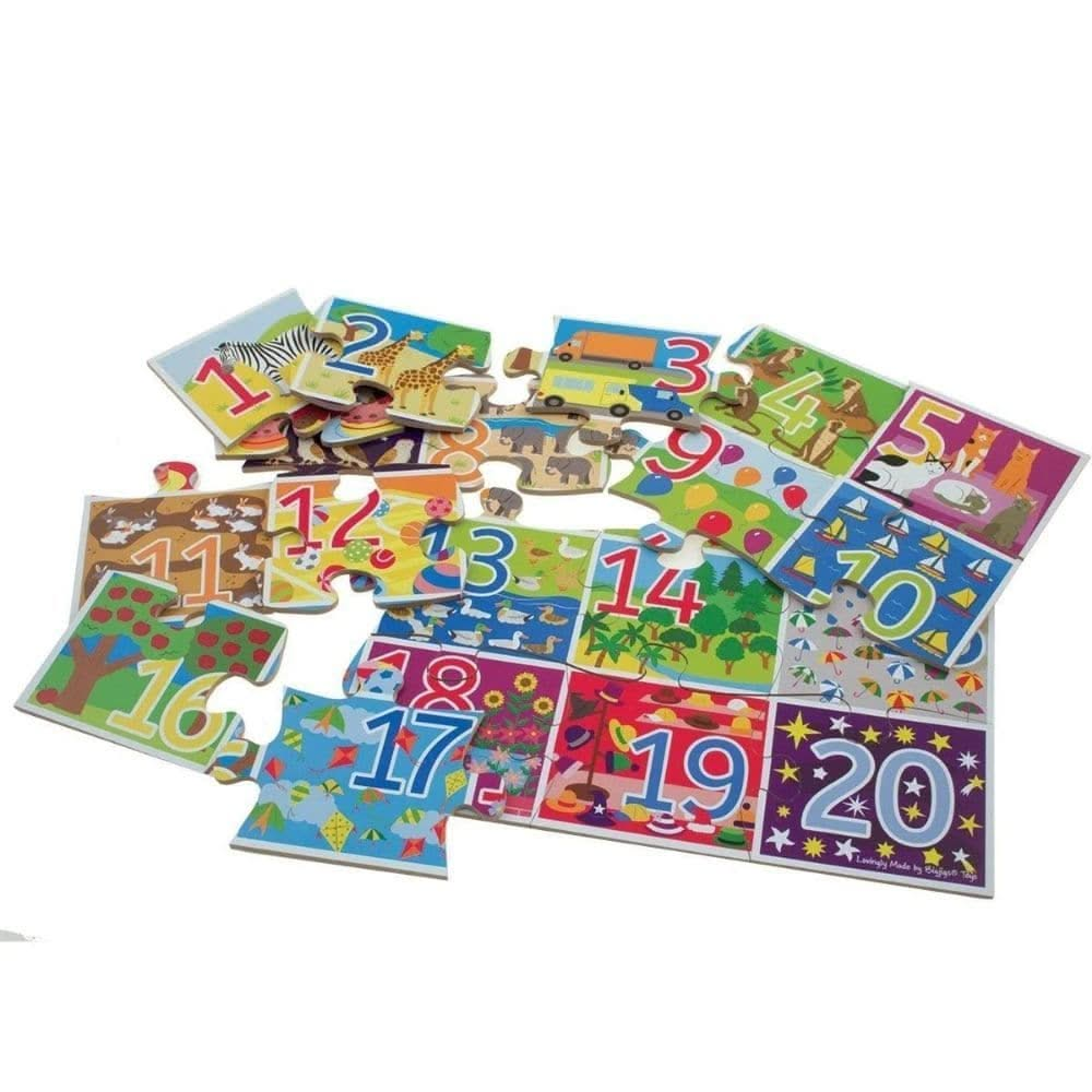 1-20 Floor Puzzle, 1-20 Floor Puzzle,Bigjigs wooden toys discount code,Bigjigs coupon,Educational Toy ,special needs learn to tell the time,child game tell the time, 1-20 Floor Puzzle,Match up the colourful puzzle pieces in the correct order from 1 to 20.This fantastically simple educational 1-20 Floor Puzzle toy uses bright, bold colours and illustrations to help make counting and number recognition fun.Each colourful puzzle piece features a number of animals or objects, which add up to the number ,1-20 Fl