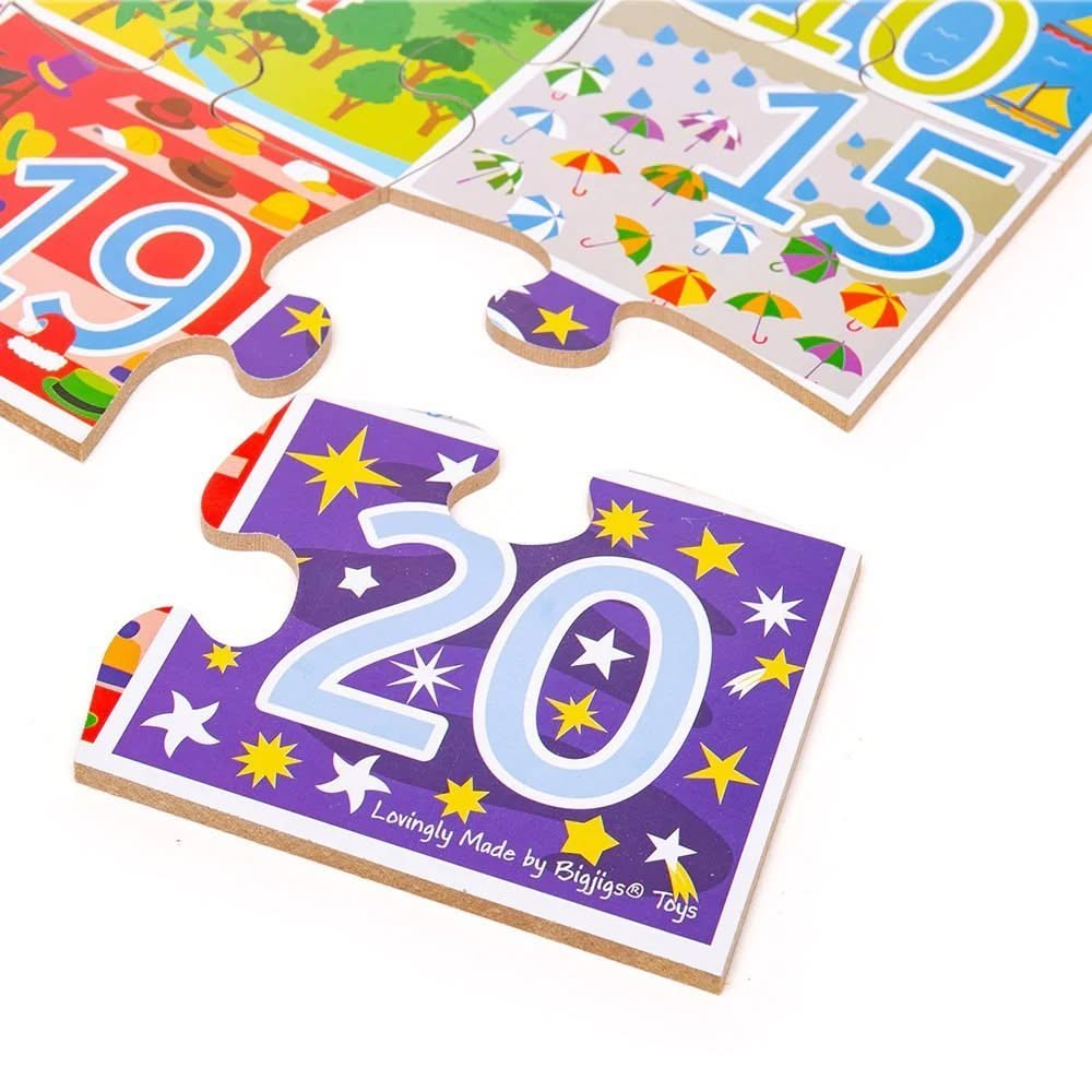 1-20 Floor Puzzle, 1-20 Floor Puzzle,Bigjigs wooden toys discount code,Bigjigs coupon,Educational Toy ,special needs learn to tell the time,child game tell the time, 1-20 Floor Puzzle,Match up the colourful puzzle pieces in the correct order from 1 to 20.This fantastically simple educational 1-20 Floor Puzzle toy uses bright, bold colours and illustrations to help make counting and number recognition fun.Each colourful puzzle piece features a number of animals or objects, which add up to the number ,1-20 Fl