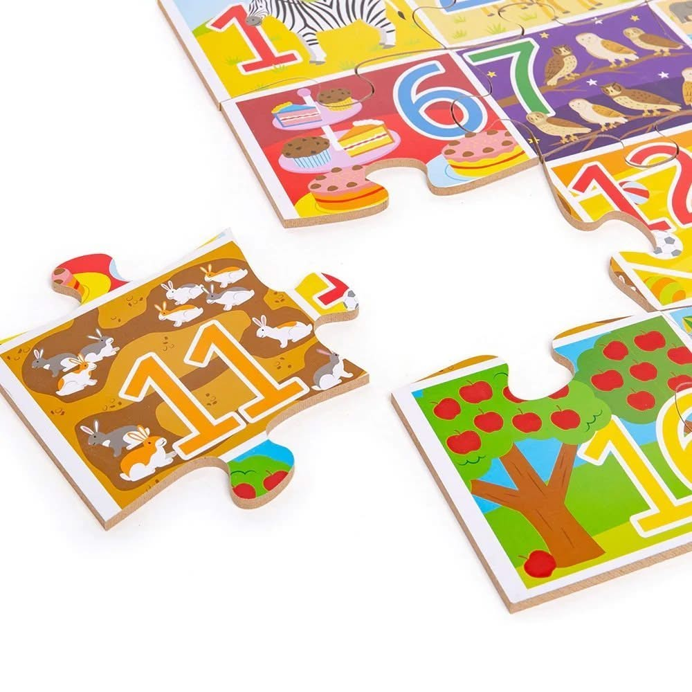 1-20 Floor Puzzle, 1-20 Floor Puzzle,Bigjigs wooden toys discount code,Bigjigs coupon,Educational Toy ,special needs learn to tell the time,child game tell the time, 1-20 Floor Puzzle,Match up the colourful puzzle pieces in the correct order from 1 to 20.This fantastically simple educational 1-20 Floor Puzzle toy uses bright, bold colours and illustrations to help make counting and number recognition fun.Each colourful puzzle piece features a number of animals or objects, which add up to the number ,1-20 Fl