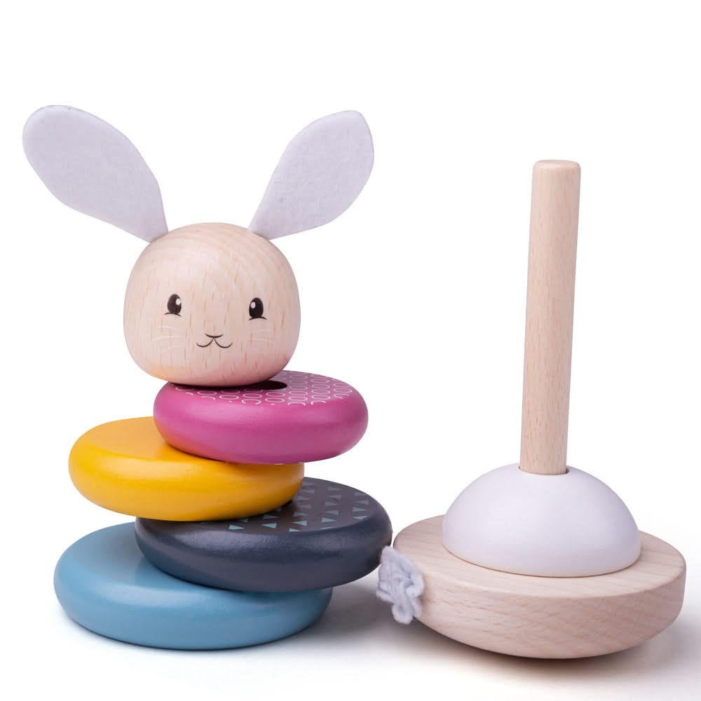 100% FSC Certified Rabbit Stacking Rings, 100% FSC Certified Rabbit Stacking Rings,Bigjigs 100% FSC Certified Rabbit Stacking Rings,Wooden Stacking Toys, 100% FSC Certified Rabbit Stacking Rings,The bright and beautiful FSC Certified Stacking Rings Toy is bound to get little minds raring to go! The cute rabbit design and soft colour palette is a great way for kids to develop their dexterity skills and colour knowledge. The bunny has its own felt ears and tail, which is great for little fingers toThe bright 