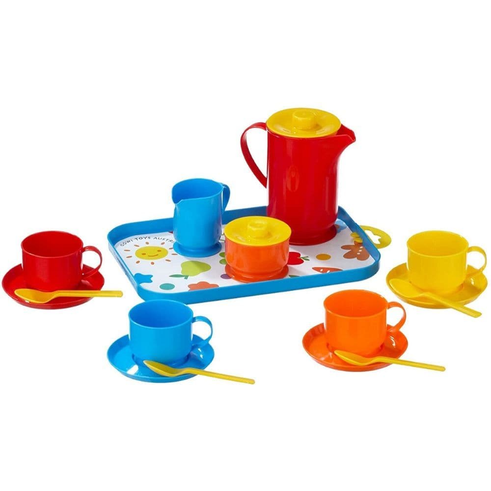 18 Piece Coffee Service, 17 Piece Coffee Service Pretend play,pretend play kitchen toys,kitchen toys,pretend play household,children's imaginative play ideas, 18 Piece Coffee Service,This brightly coloured Pretend play 18 Piece Coffee Service includes a coffee pot, four cups, saucers and spoons plus a milk jug and a sugar bowl, all neatly presented on a serving tray. The 18 Piece Coffee Service Consists of 18 play pieces. This colourful 18 Piece Coffee Service includes a coffee pot, four cups, sauc,18 Piece