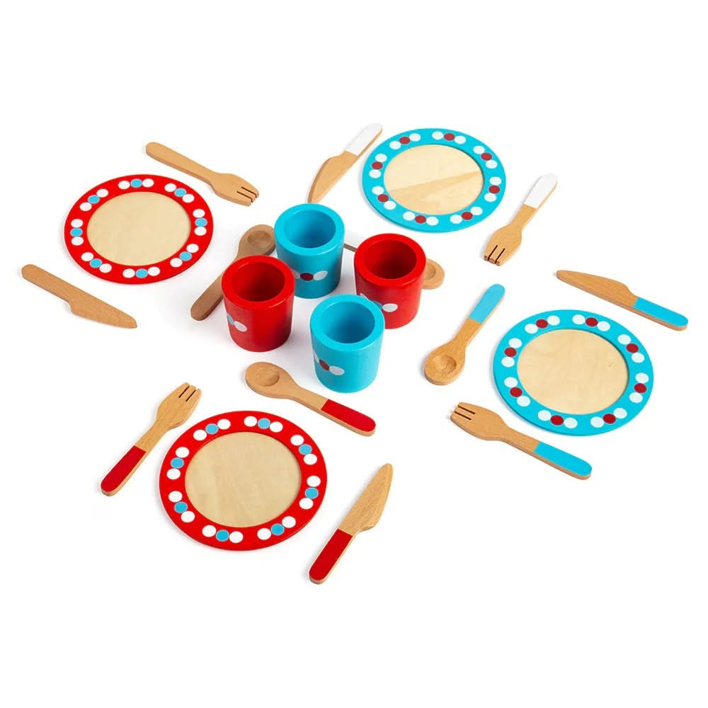 20 Piece Wooden Dinner Service Set, 20 Piece Wooden Dinner Service Set,Childrens dinner plates set,pretend play kitchen toys,Dinner Service 20 Pieces,kitchen toys,pretend play household,children's imaginative play ideas, 20 Piece Wooden Dinner Service Set,Budding young cooks can host their own dinner and tea parties and cook up some amazing meals with this brightly coloured wooden Children’s Dinner Set. The toy tea set comes supplied with 20 pieces in total, including 4 wooden plates, cups, knives, forks an