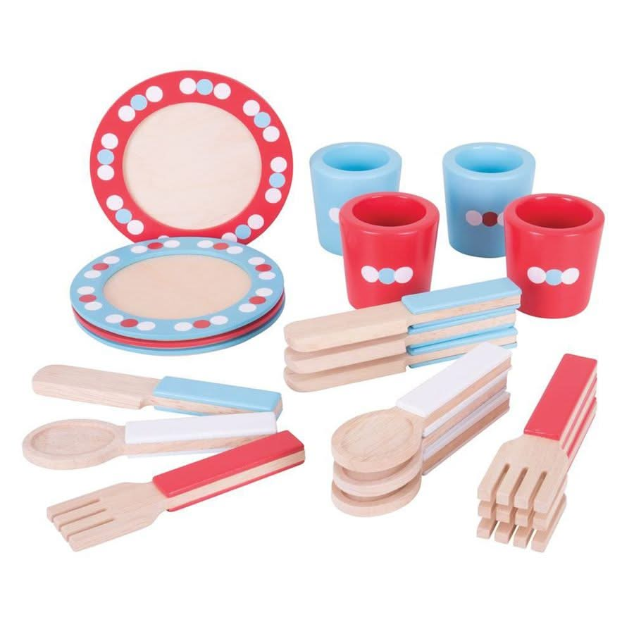 20 Piece Wooden Dinner Service Set, 20 Piece Wooden Dinner Service Set,Childrens dinner plates set,pretend play kitchen toys,Dinner Service 20 Pieces,kitchen toys,pretend play household,children's imaginative play ideas, 20 Piece Wooden Dinner Service Set,Budding young cooks can host their own dinner and tea parties and cook up some amazing meals with this brightly coloured wooden Children’s Dinner Set. The toy tea set comes supplied with 20 pieces in total, including 4 wooden plates, cups, knives, forks an