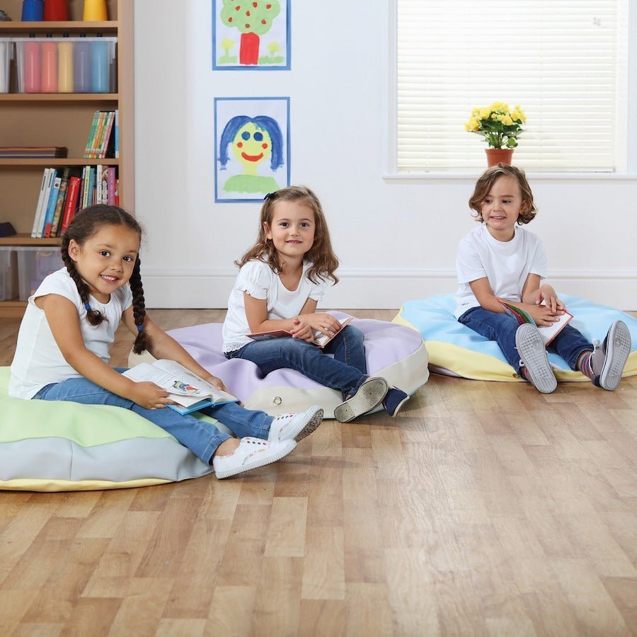 3 Pack Pastel Sag Bags, 3 Pack Pastel Sag Bags,Round Sag Bag In Pastel Colours,Pack Of 3.Sagbag Giant Floor Cushions Vibrant Colours 3pk,SAGBAG cushions,nursery floor cushions, 3 Pack Pastel Sag Bags,The 3 Pack Pastel Sag Bag Giant Cushions are designed to surround and support a child and maintain shape and are wipe clean and waterproof and soft to touch and made from quality vinyl The Pastel Sag Bag Giant Cushions are a delightful classroom or early years addition which oozes style and comfort and children