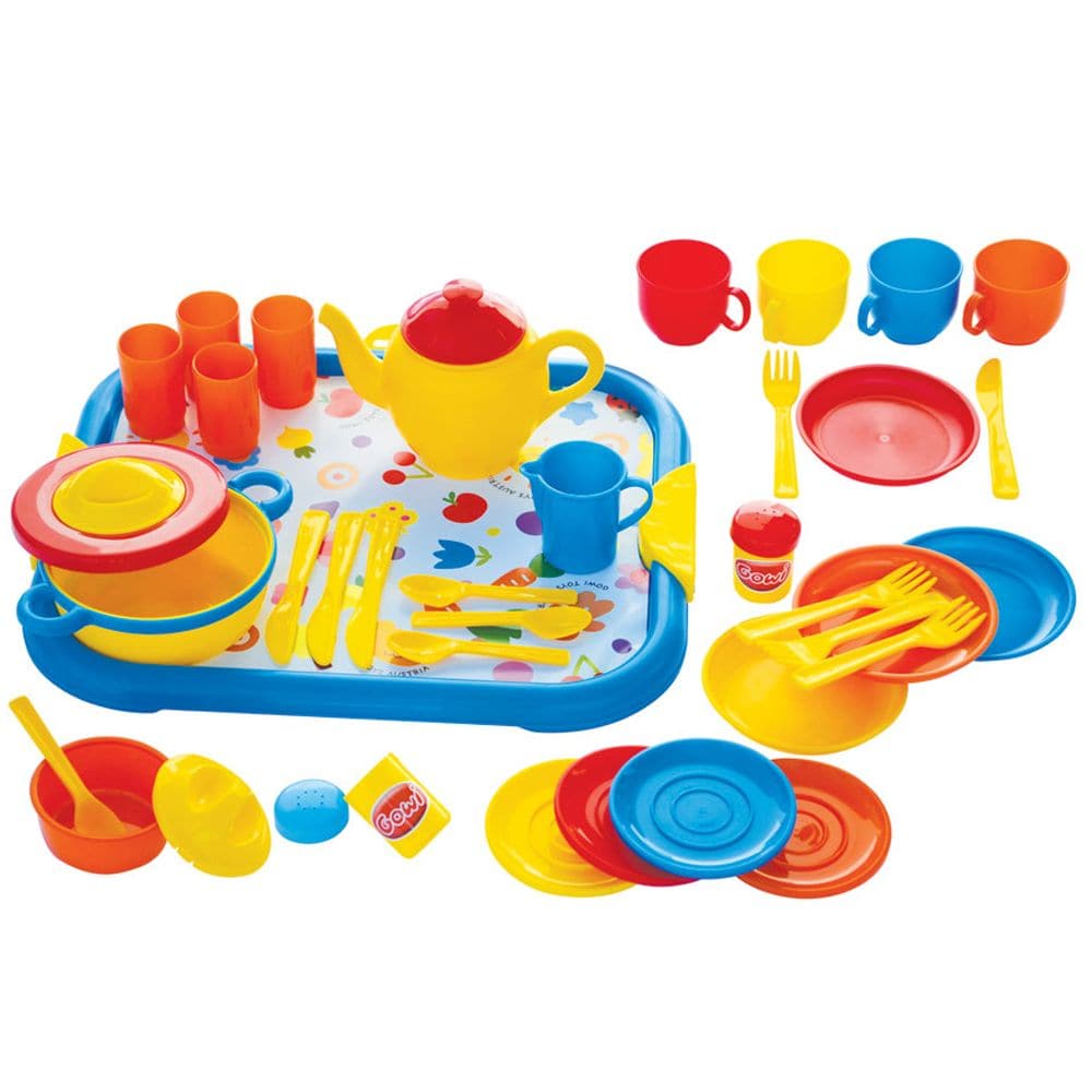 40 Piece Dinner Service, 40 Piece Dinner Service,Childrens dinner plates set,pretend play kitchen toys,kitchen toys,pretend play household,children's imaginative play ideas, 40 Piece Dinner Service,This brightly coloured Dinner Service set features everything your little will need to host the perfect dinner party, including a teapot, cups, saucers, plates, cutlery, a casserole dish, salt and pepper shakers, a serving tray and much more! Encourages creative and imaginative role play. Consists of 40 play piec