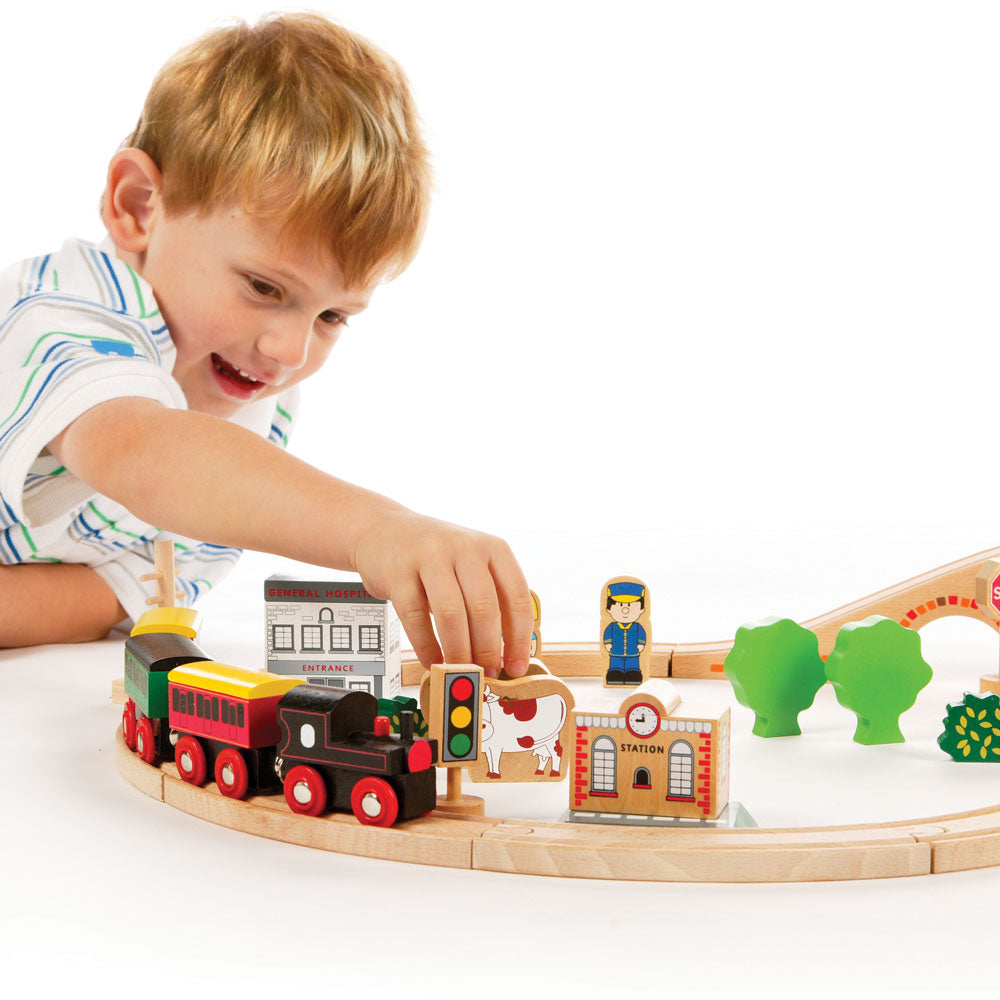 50 Piece Train Set, 50 Piece Train Set,Bigjigs Wooden Train Set,Wooden train set,childrens wooden train set,toddlers train set,Bigjigs approved retailer, 50 Piece Train Set,50 Piece Train Set - Tidlo Express All aboard the Tidlo Express! This enchanting 50 Piece Wooden Train Set is an ideal entry into the world of wooden railways, perfect for any young train enthusiast. Designed with a classic figure-of-eight layout, the set features a viaduct that50 Piece Train Set - Tidlo Express All aboard the Tidlo Expr