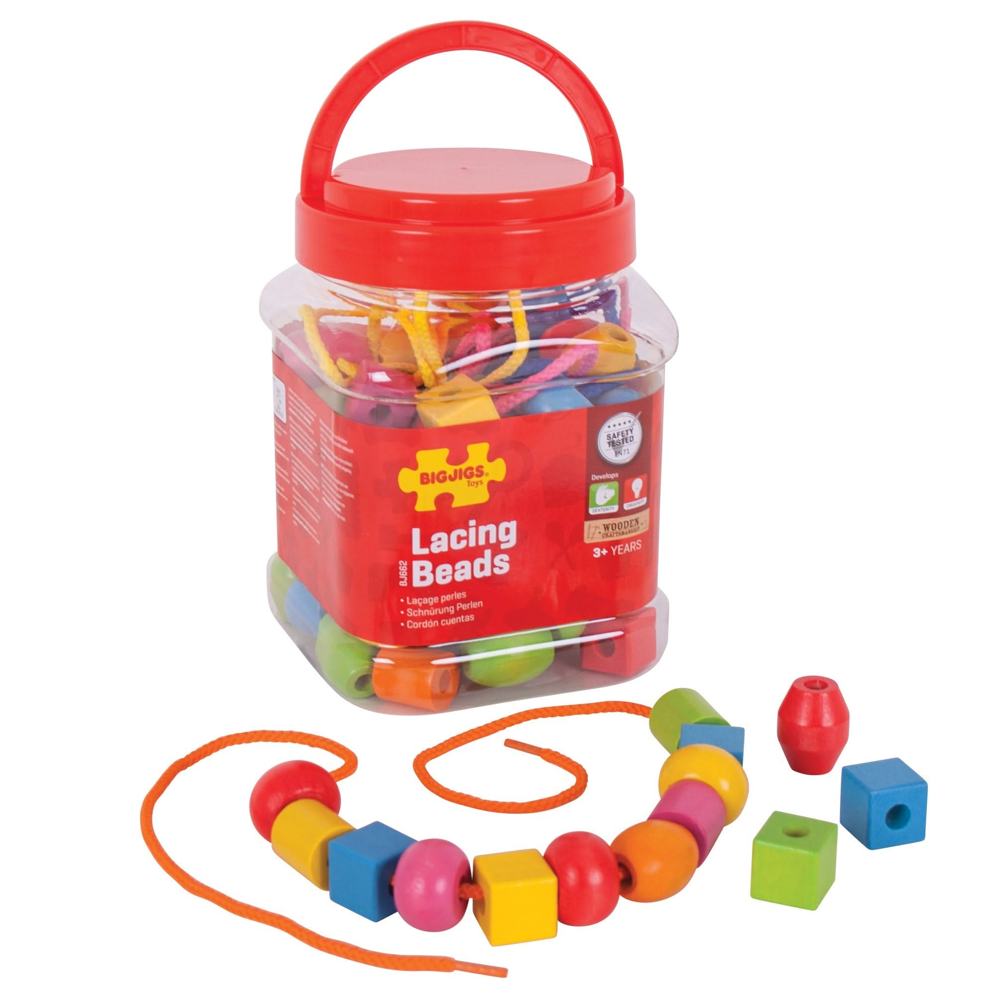 95 Piece Lacing Beads Set, 95 Piece Lacing Beads Set,Lacing Beads,Threading toys,threading games,threading resources,childrens threading beads,hand and eye coordination resources, 95 Piece Lacing Beads Set,Stringing the easily grasped lacing beads promotes hand-eye coordination, fine motor, cognitive and visual perception skills. A tub of brightly coloured wooden lacing beads that's educational as well as fun! There are endless different designs that can be threaded along the lace by combining different sha