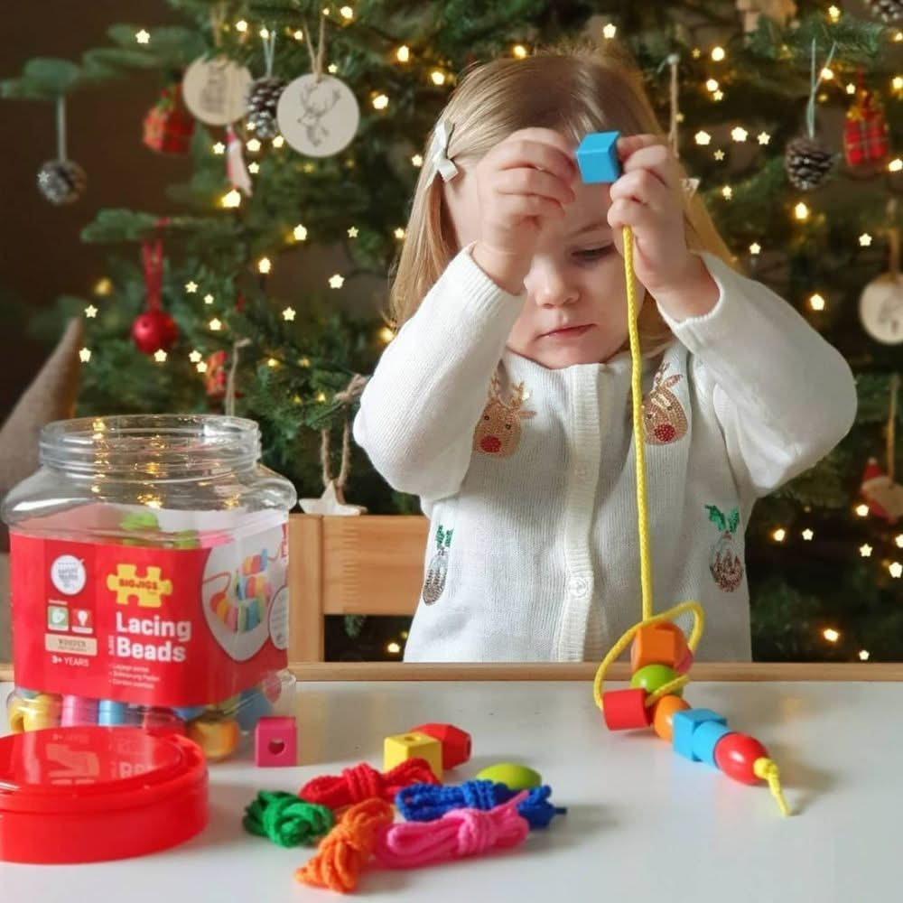 95 Piece Lacing Beads Set, 95 Piece Lacing Beads Set,Lacing Beads,Threading toys,threading games,threading resources,childrens threading beads,hand and eye coordination resources, 95 Piece Lacing Beads Set,Stringing the easily grasped lacing beads promotes hand-eye coordination, fine motor, cognitive and visual perception skills. A tub of brightly coloured wooden lacing beads that's educational as well as fun! There are endless different designs that can be threaded along the lace by combining different sha