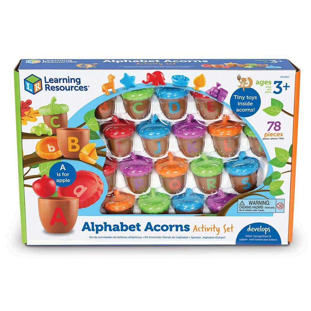 Alphabet Acorns Activity Set, Alphabet Acorns Activity Set, Learning Resources Alphabet Acorns Activity Set, Alphabet Resources, Alphabet Acorns Activity Set,This fun and challenging Alphabet Acorns Activity Set gives children multiple ways to learn and play. Children can match uppercase and lowercase letters as they put the acorns together, plus play hide-and-seek by finding a surprise inside each acorn. The object they find begins with the letter sound on the acorn.This fun and challenging Alphabet Acorns