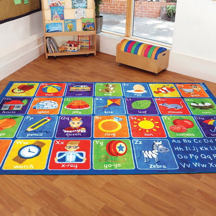 Alphabet Placement Carpet, Alphabet Placement Carpet,Alphabet Mat,Literacy Carpets and Mats and Rugs,classroom carpets,classroom rugs,classroom mats, Alphabet Placement Carpet,Alphabet Placement Carpet – A Colourful Learning Tool for Young Minds Transform your classroom or play area into a vibrant, interactive learning space with the Alphabet Placement Carpet. This thick, soft, and high-quality carpet features 26 clearly defined placement areas, designed to help children learn word andAlphabet Placement Car