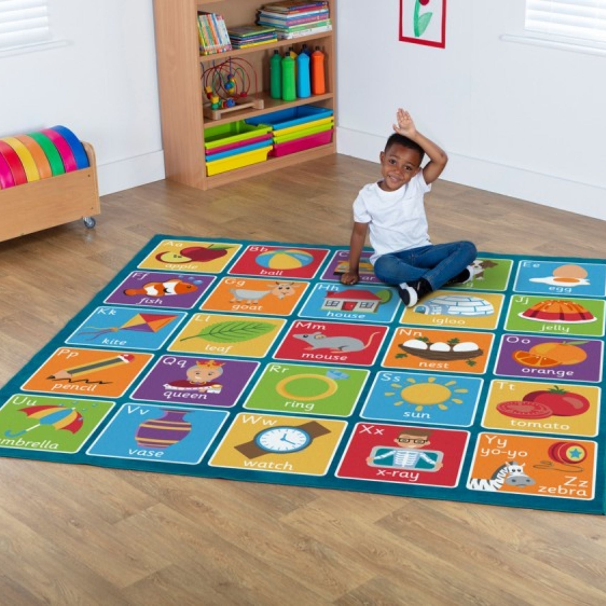 Alphabet Square Carpet, Alphabet Square Carpet,Alphabet Square Carpet L200 x W200cm,SQUARE ALPHABET CLASSROOM CARPET, Alphabet Square Carpet,This Square Alphabet Carpet is perfect for children to sit and enhance learning word and letter recognition in a fun interactive way. The Square Alphabet Carpet features distinctive and brightly coloured, child friendly designs The Square Alphabet Carpet is designed specifically with Key Stage 1, Literacy curriculum re,Alphabet Square CarpetThis Square Alphabet Carpet 