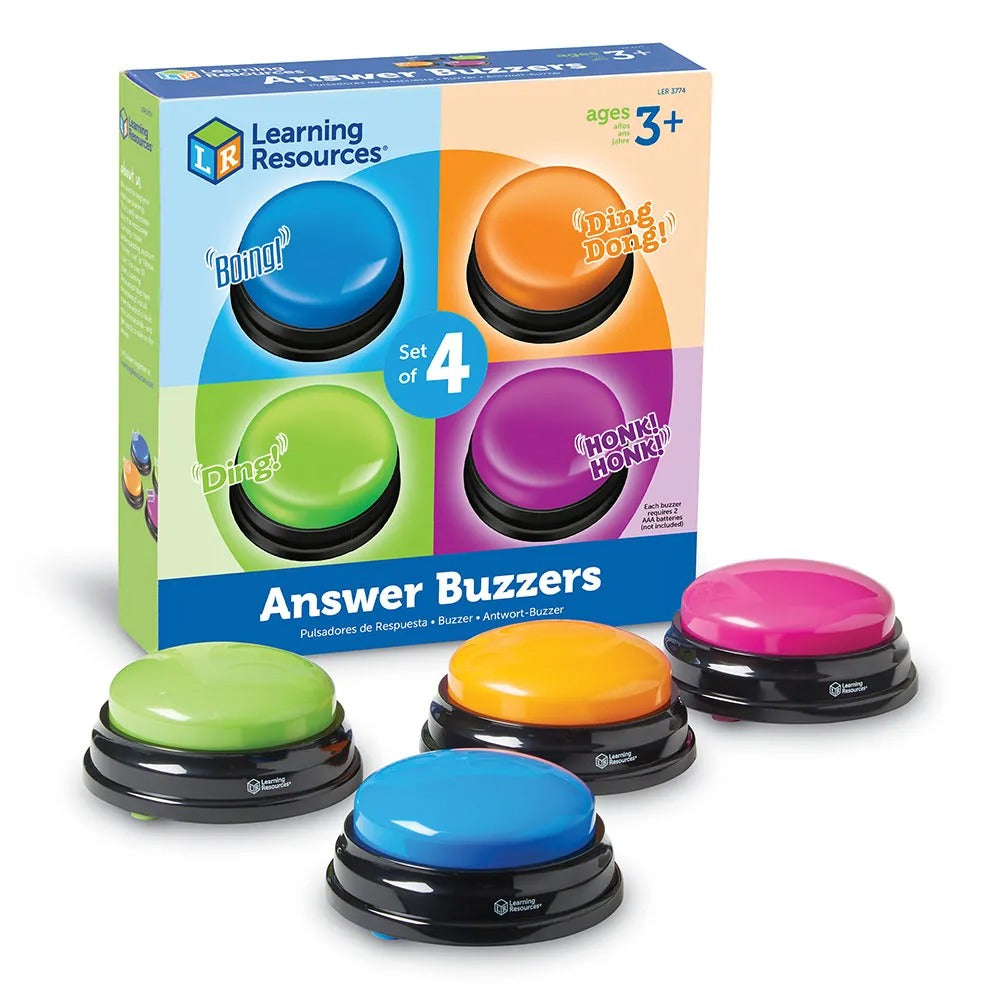 Answer Buzzers pack of 4, Answer Buzzers pack of 4,answer buzzers learning resources,learning resources uk discount code,education resources, Answer Buzzers pack of 4,Get Children actively engaged with the Answer Buzzers which are like “Game-show buzzers” and turn any lesson into a game.The Answer Buzzers pack of 4 has four different colours and fun sounds— horn honk, boxing bell, doorbell and boing! Each Answer Buzzer measures 9cm in diameter.Bring excitement to any classroom test ,Answer Buzzers pack of 4