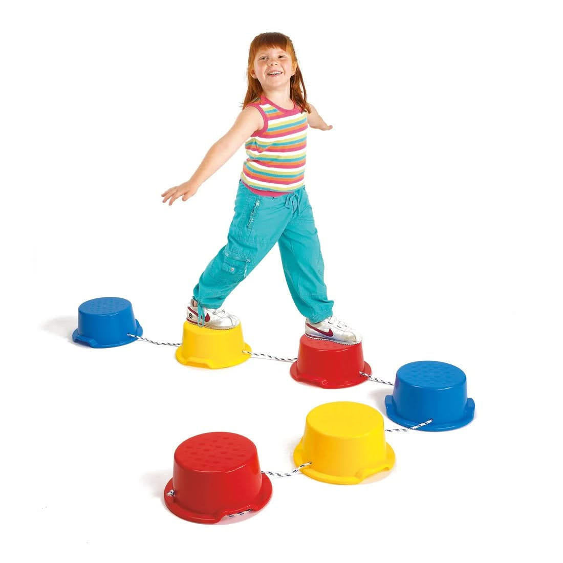 Balance Steps, Sensory Step a Stones, edx education Step-A-Stones,stepping stones balancing game,balance games and toys,special needs balance therapy, Balance Steps,Set of 6 sturdy flat topped Balance Step a Stones connected with ropes which may be adjusted. Each Balance Step a Stones has a pimpled platform to help prevent slipping. Children will gain confidence and improve balance as they progress from stepping on each Balance Step a Stone over short gaps to jumping over longer g,Balance StepsSet of 6 stur