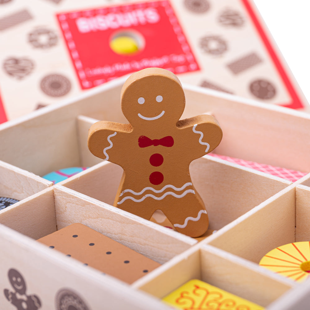 Bigjigs Biscuit Box, Bigjigs Biscuit Box,Bigjigs wooden toys,wooden toys,bigjigs wooden toys, pretend play toys,pretend play resources, Bigjigs Biscuit Box,Our best-selling wooden Bigjigs Biscuit Box is full of delicious wooden play food biscuits. This colourful toy food is perfect for sharing and for those with a sweet tooth! Includes an assortment of well-loved biscuits, including gingerbread men, party rings, custard creams, pink wafers, and much more! Whether your lit,Bigjigs Biscuit BoxOur best-selling