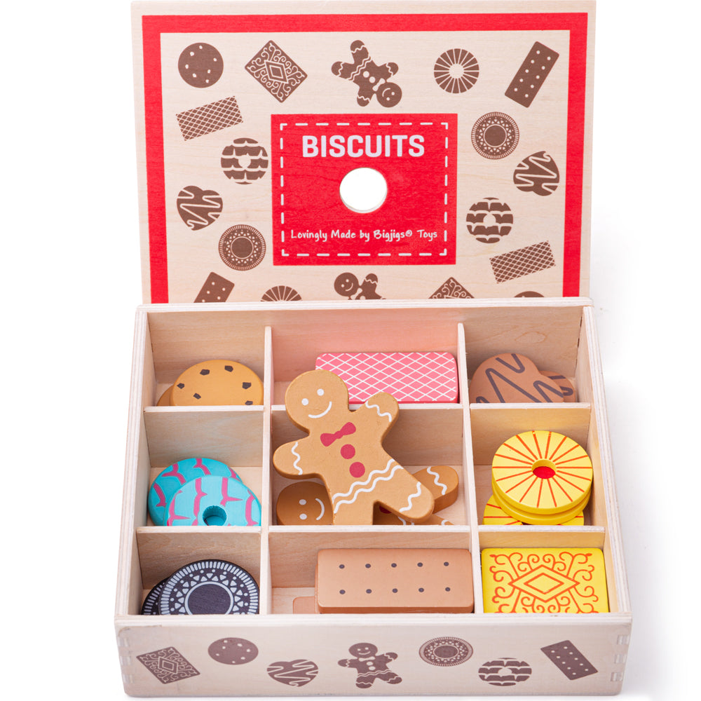 Bigjigs Biscuit Box, Bigjigs Biscuit Box,Bigjigs wooden toys,wooden toys,bigjigs wooden toys, pretend play toys,pretend play resources, Bigjigs Biscuit Box,Our best-selling wooden Bigjigs Biscuit Box is full of delicious wooden play food biscuits. This colourful toy food is perfect for sharing and for those with a sweet tooth! Includes an assortment of well-loved biscuits, including gingerbread men, party rings, custard creams, pink wafers, and much more! Whether your lit,Bigjigs Biscuit BoxOur best-selling