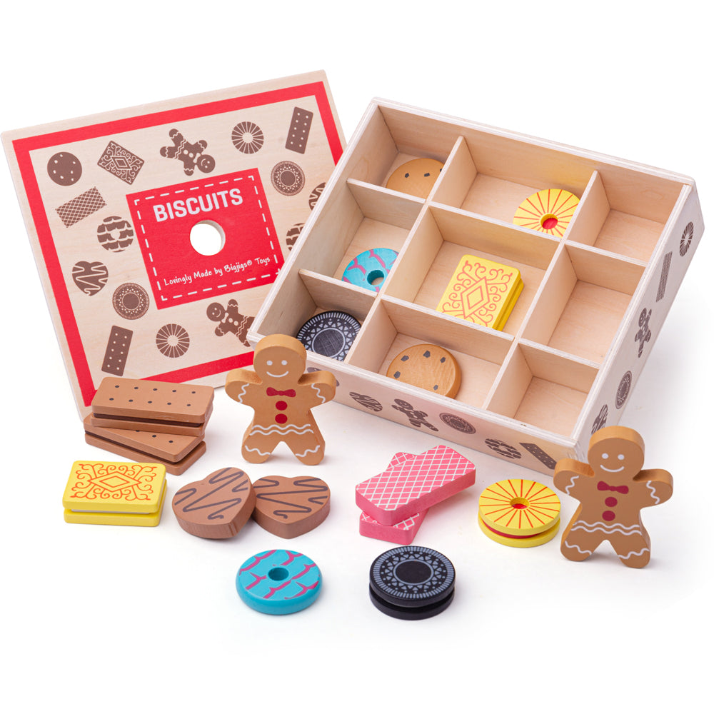 Bigjigs Biscuit Box, Bigjigs Biscuit Box,Bigjigs wooden toys,wooden toys,bigjigs wooden toys, pretend play toys,pretend play resources, Bigjigs Biscuit Box,Our best-selling wooden Bigjigs Biscuit Box is full of delicious wooden play food biscuits. This colourful toy food is perfect for sharing and for those with a sweet tooth! Includes an assortment of well-loved biscuits, including gingerbread men, party rings, custard creams, pink wafers, and much more! Whether your lit,Bigjigs Biscuit BoxOur best-selling