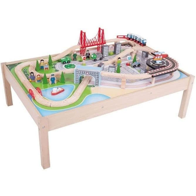 Bigjigs City Train Set and Table, Bigjigs City Train Set and Table,City Train Set and Table,bigjigs train table,bigjigs toys,Wooden train set,childrens wooden train set,toddlers train set, Bigjigs City Train Set and Table,This wooden Bigjigs City Train Set and Table will inspire and educate young minds in equal measure.The raised Bigjigs City Train Set and Table allows more children to get involved in the play session, as well as ensuring that every part of the network is easily accessible. The Bigjigs City