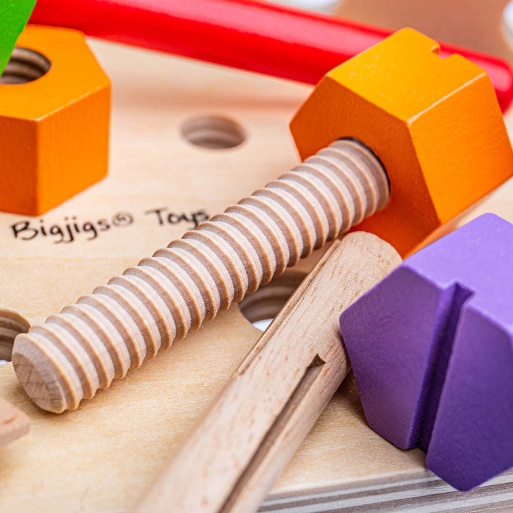 Bigjigs My Workbench, Bigjigs My Workbench,Wooden work man toys,Workbench toys,Construction themed toys, Bigjigs My Workbench,This cleverly designed wooden Carpenters Kids Workbench includes a wooden spanner, file and hammer and lots of wooden nuts and bolts. When it's time to pack up, everything can be stored away neatly by turning the kids workbench upside down and placing all of the items inside. Includes a built in carry handle, so this w,Bigjigs My WorkbenchThis cleverly designed wooden Carpenters Kids