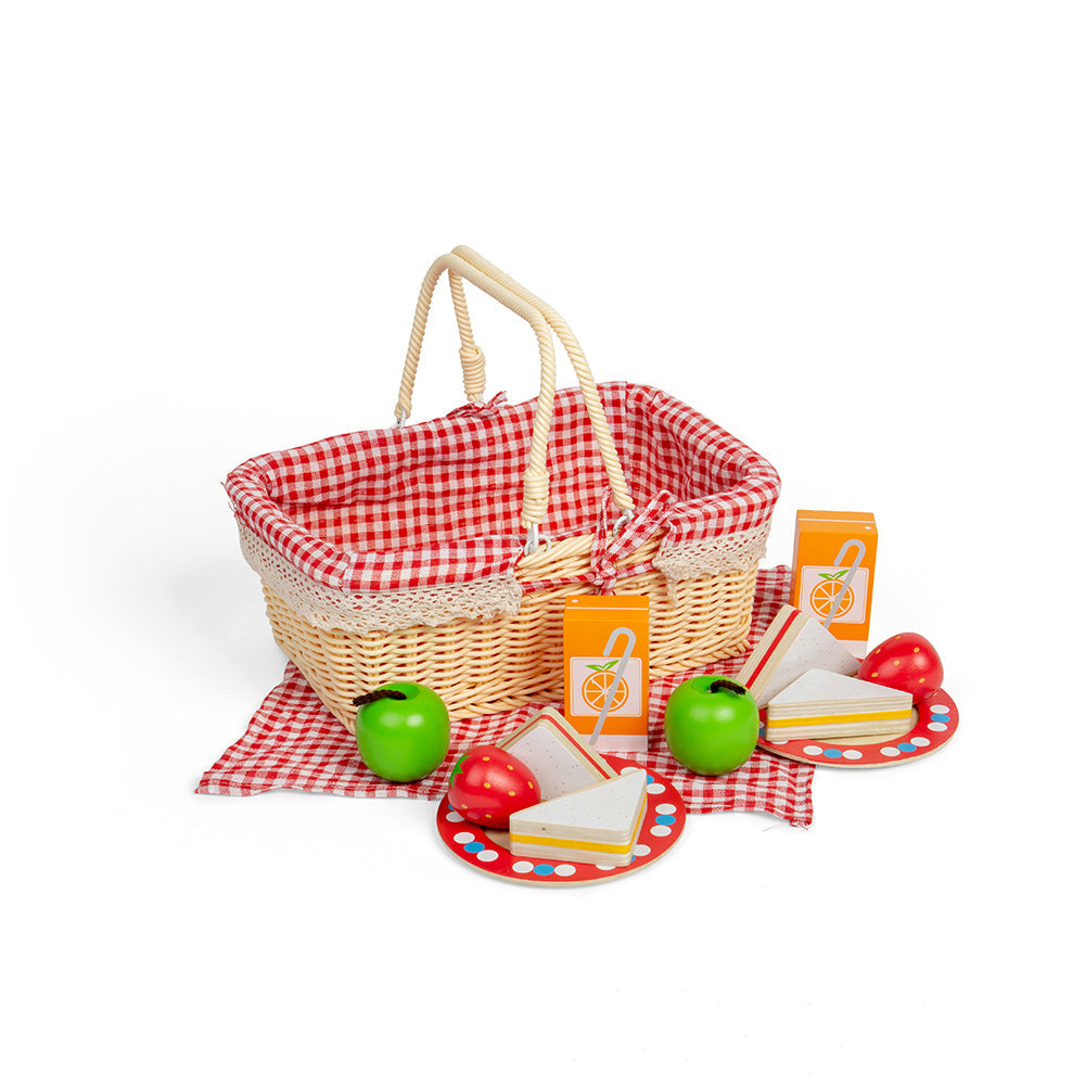 Bigjigs Picnic Basket, Bigjigs Picnic Basket, Pretend play picnic basket, Toy picnic set, Picnic basket toy, pretend play resources, imaginative play resources, Bigjigs Picnic Basket,This traditional Picnic Basket comes with all the picnic essentials! Includes wooden play food such as sandwiches, strawberries, apples and cartons of orange juice. Complete with plates, a wicker picnic basket and matching picnic blanket. Picnic with your teddies, or head to the park with friends or family. Perfect forBigjigsTh