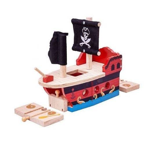 Bigjigs Pirate Galleon, Bigjigs Pirate Galleon,Bigjigs rail,Bigjigs rail toys,bigjigs railway toys,bigjigs wooden railway track set,Pretend play toys, Bigjigs Pirate Galleon,This wooden Pirate Galleon makes an exciting addition to a track layout. Your little one can watch the train steam through the lower deck through the portholes and viewing hole and then close up the elasticated track pieces on either end when it comes time to set sail in theThis wooden Pirate Galleon makes an exciting addition to a trac