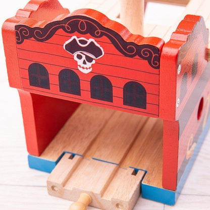 Bigjigs Pirate Galleon, Bigjigs Pirate Galleon,Bigjigs rail,Bigjigs rail toys,bigjigs railway toys,bigjigs wooden railway track set,Pretend play toys, Bigjigs Pirate Galleon,This wooden Pirate Galleon makes an exciting addition to a track layout. Your little one can watch the train steam through the lower deck through the portholes and viewing hole and then close up the elasticated track pieces on either end when it comes time to set sail in theThis wooden Pirate Galleon makes an exciting addition to a trac