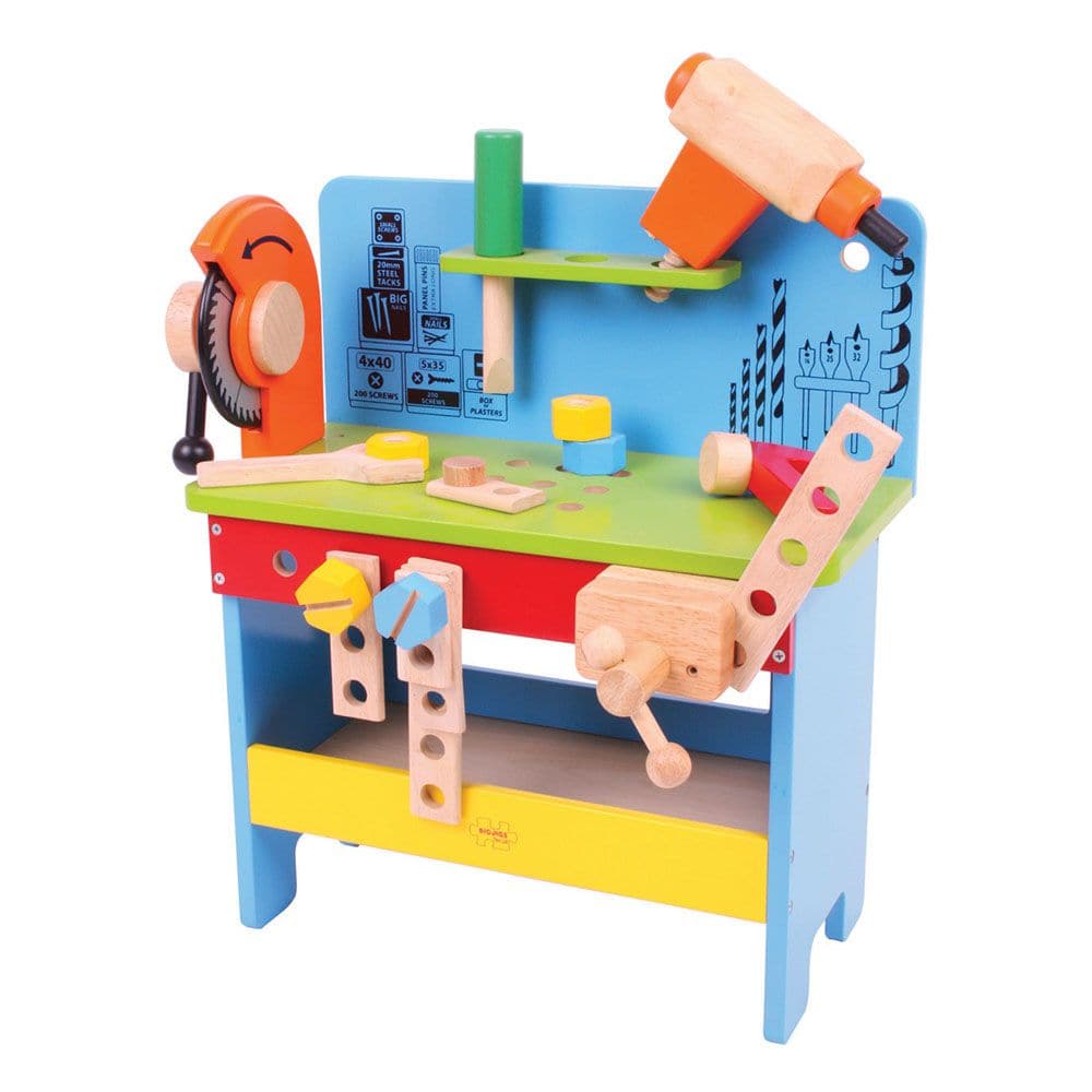 Bigjigs Powertools Workbench, Bigjigs Powertools Workbench,Powertools Workbench,,childrens work bench,childrens pretend play tool set,childrens tool set bench, Bigjigs Powertools Workbench,This sturdy, colourful wooden Bigjigs Powertools Workbench is packed with features, including a clamp, spanner, power screwdriver, hammer, a vice, and plenty of nuts and bolts for mini builders. Toy workbenches help to develop dexterity and co-ordination as well as an immersive role-play experience as kids pretend toThis 