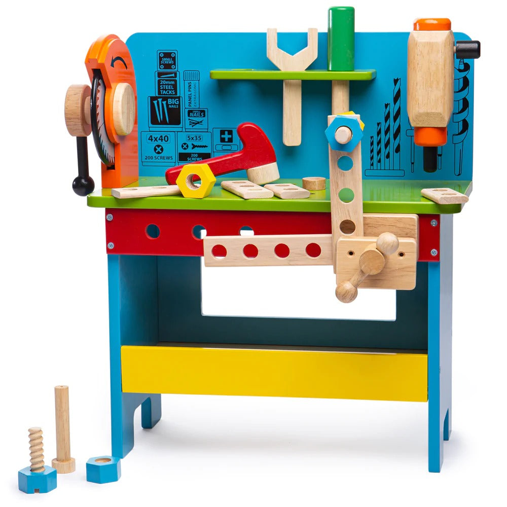 Bigjigs Powertools Workbench, Bigjigs Powertools Workbench,Powertools Workbench,,childrens work bench,childrens pretend play tool set,childrens tool set bench, Bigjigs Powertools Workbench,This sturdy, colourful wooden Bigjigs Powertools Workbench is packed with features, including a clamp, spanner, power screwdriver, hammer, a vice, and plenty of nuts and bolts for mini builders. Toy workbenches help to develop dexterity and co-ordination as well as an immersive role-play experience as kids pretend toThis 