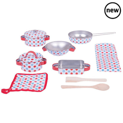 Bigjigs Spotted Kitchenware Set, Bigjigs Spotted Kitchenware Set,Kitchen toys,Children's kitchen toys,children's imaginative play ideas, Bigjigs Spotted Kitchenware Set,Bigjigs Spotted Kitchenware Set Introduce your little one to the joys of cooking and imaginative play with the Bigjigs Spotted Kitchenware Set. This charming set is ideal for budding young chefs who are ready to whip up pretend feasts and engage in creative role-playBigjigs Spotted Kitchenware Set Introduce your little one to the joys of coo