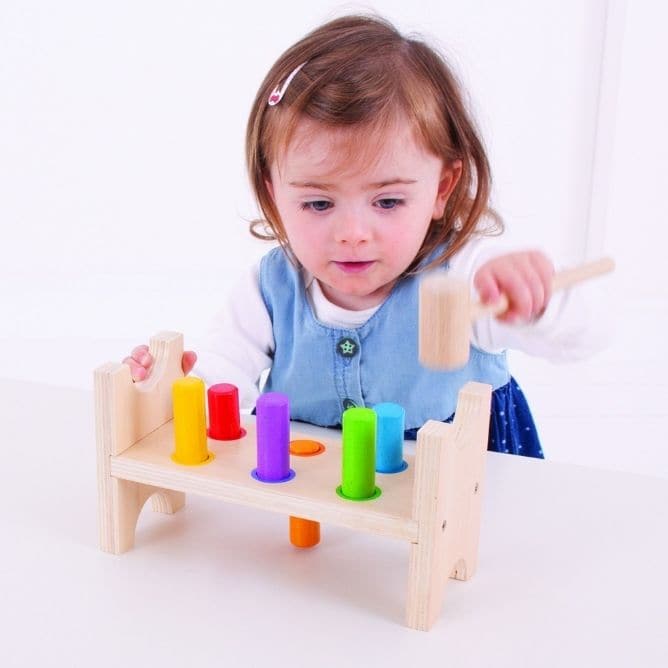 Bigjigs Toys First Hammer Bench, Bigjigs Toys First Hammer Bench,Bigjigs toys,hammer bench,toddler hammer bench toy, Bigjigs Toys First Hammer Bench,Help develop your little one's hand-eye coordination with the Bigjigs First Hammer Bench. Your child can simply tap on the brightly coloured wooden pegs with the sturdy but lightweight hammer to flatten them down to the workbench, then turn the whole thing over and start again! The Bigjigs Toys First Hammer Bench isHelp develop your little one's hand-eye coordi