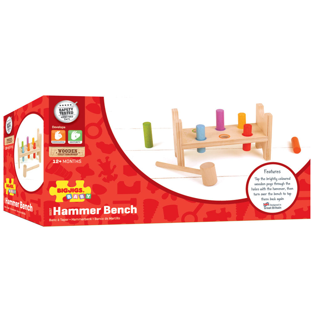 Bigjigs Toys First Hammer Bench, Bigjigs Toys First Hammer Bench,Bigjigs toys,hammer bench,toddler hammer bench toy, Bigjigs Toys First Hammer Bench,Help develop your little one's hand-eye coordination with the Bigjigs First Hammer Bench. Your child can simply tap on the brightly coloured wooden pegs with the sturdy but lightweight hammer to flatten them down to the workbench, then turn the whole thing over andHelp develop your little one's hand-eye coordination with the Bigjigs First Hammer Bench. Your chi