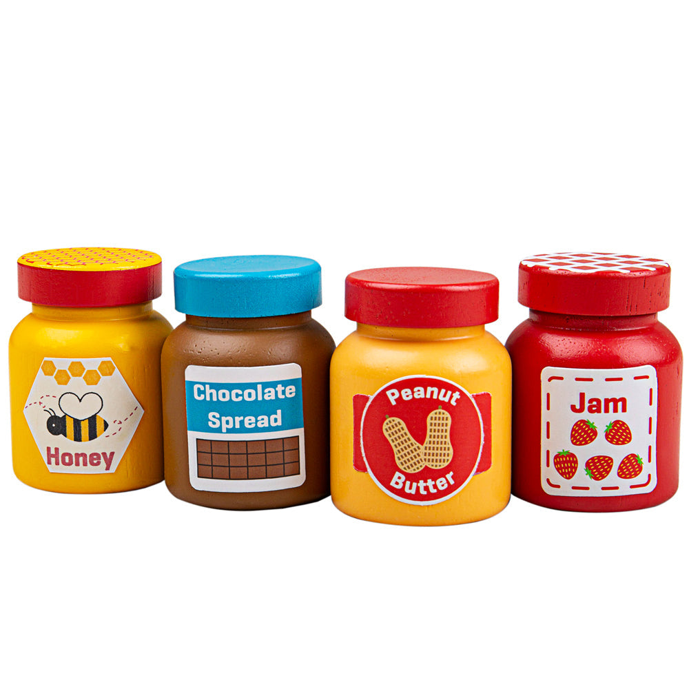 Bigjigs Toys Jars and Spreads, Bigjigs Toys Jars and Spreads,Bigjigs wooden toys,wooden toys,bigjigs wooden toys, pretend play toys,pretend play resources, Bigjigs Toys Jars and Spreads,Spark hours of imaginative play with these yummy Jars & Spreads! This realistic wooden play food includes Chocolate Spread, Honey, Peanut Butter and Jam. Perfectly paired with the Bigjigs Toys Toaster whip up family and friends some yummy toast for breakfast, or even as an afternoon snack! Our Jars & Spreads are a grea,Bigji