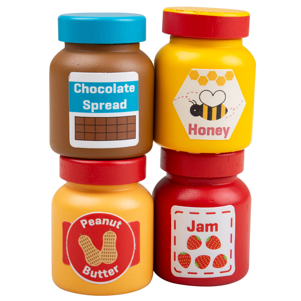 Bigjigs Toys Jars and Spreads, Bigjigs Toys Jars and Spreads,Bigjigs wooden toys,wooden toys,bigjigs wooden toys, pretend play toys,pretend play resources, Bigjigs Toys Jars and Spreads,Spark hours of imaginative play with these yummy Jars & Spreads! This realistic wooden play food includes Chocolate Spread, Honey, Peanut Butter and Jam. Perfectly paired with the Bigjigs Toys Toaster whip up family and friends some yummy toast for breakfast, or even as an afternoon snack! Our Jars & Spreads are a grea,Bigji