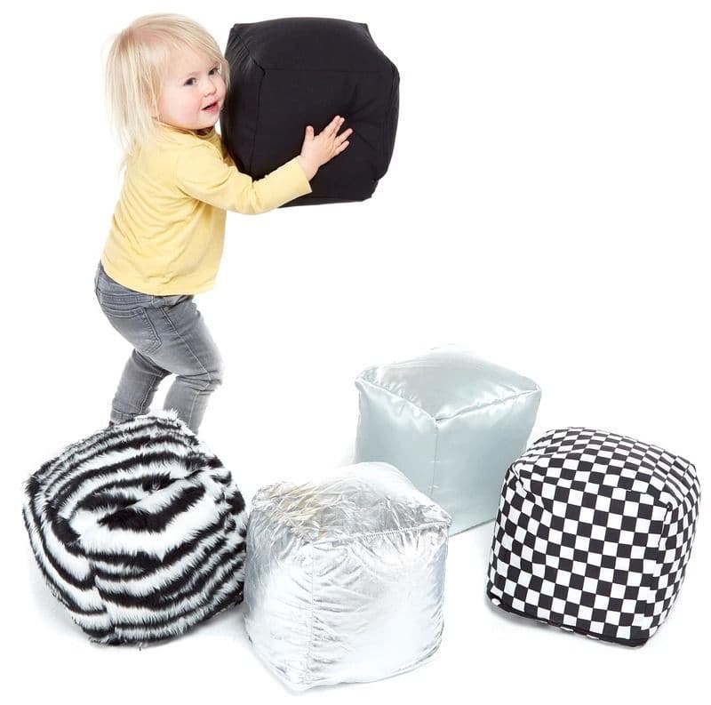 Black and White Soft Cubes, Black and White Soft Cubes,black and white baby resources,black and white baby toys,black and white sensory toys, Black and White Soft Cubes,Introducing our delightful set of 5 Black and White Sensory Soft Cubes, carefully crafted to cater to the developmental needs of young children. Each cube in this exquisite set carries its own unique surface and design, encouraging little ones to explore and investigate the wonders of tactile play. Let’s delve intoIntroducing our delightful 