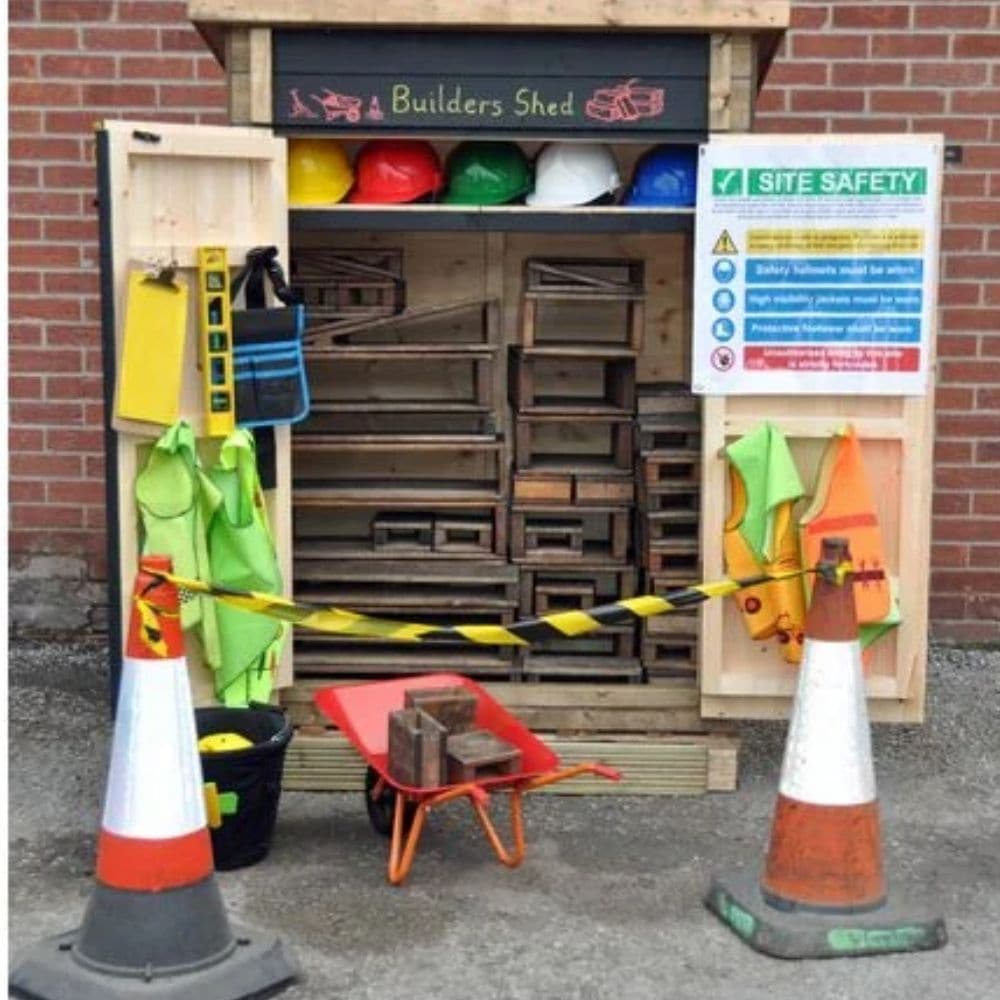 Builders Shed, Builders Shed.Cosy Builders shed,Outdoor EYFS Roleplay resources,Outdoor roleplay equipment,Children's role play resources,EYFS Equipment, Builders Shed,This Builder's Shed will store a wide range of resources to create an exciting and engaging outdoor learning environment. This Builders Shed is perfect for storing blocks, building materials and loose parts for construction projects. The doors are painted in blackboard paint so they can be used by budding architects to,Builders ShedThis Build