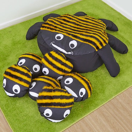 Bumble Bee Cushion and 15 Baby Bee Cushions, Bee Cushion and 15 Baby Bee Cushions,Bumble bee cushion,mini beasts early years resources,early years classroom furniture,sensory cushion, Bumble Bee Cushion and 15 Baby Bee Cushions,The Bumble Bee Cushion and 15 Baby Bee Cushions are the perfect addition to any classroom, providing a fun and comfortable seating option for children. The large furry bee cushion is not only super cuddly, but it also has a surprise inside - it unzips to reveal 15 individual smaller 