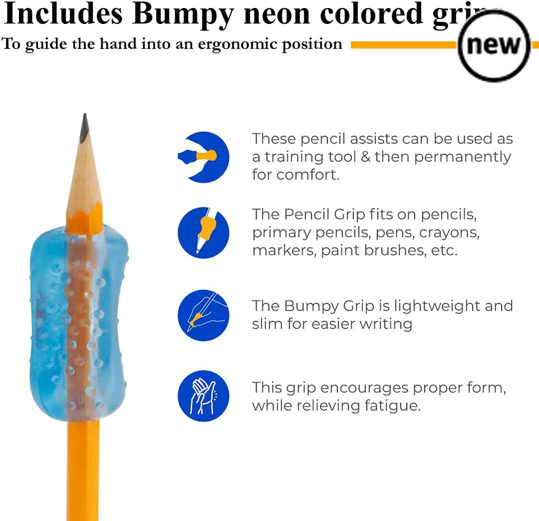 Bumpy Neon Pencil Grip 6 Pack, Bumpy Neon Pencil Grip 6 Pack,childrens pencil grips,special needs pencil grips,pencil grips,classroom pencil grips, Bumpy Neon Pencil Grip 6 Pack,The bumpy grip sleeker design and bumpy texture make it truly unique. A great tool for teaching proper positioning, children love the bright colours and tactile feel. The bumpy grip is versatile and can be put on paintbrushes, styluses, pens, utensils, and much more! Bumpy Neon Pencil Grip 6 Pack Bumpy surface for aThe bumpy grip sl