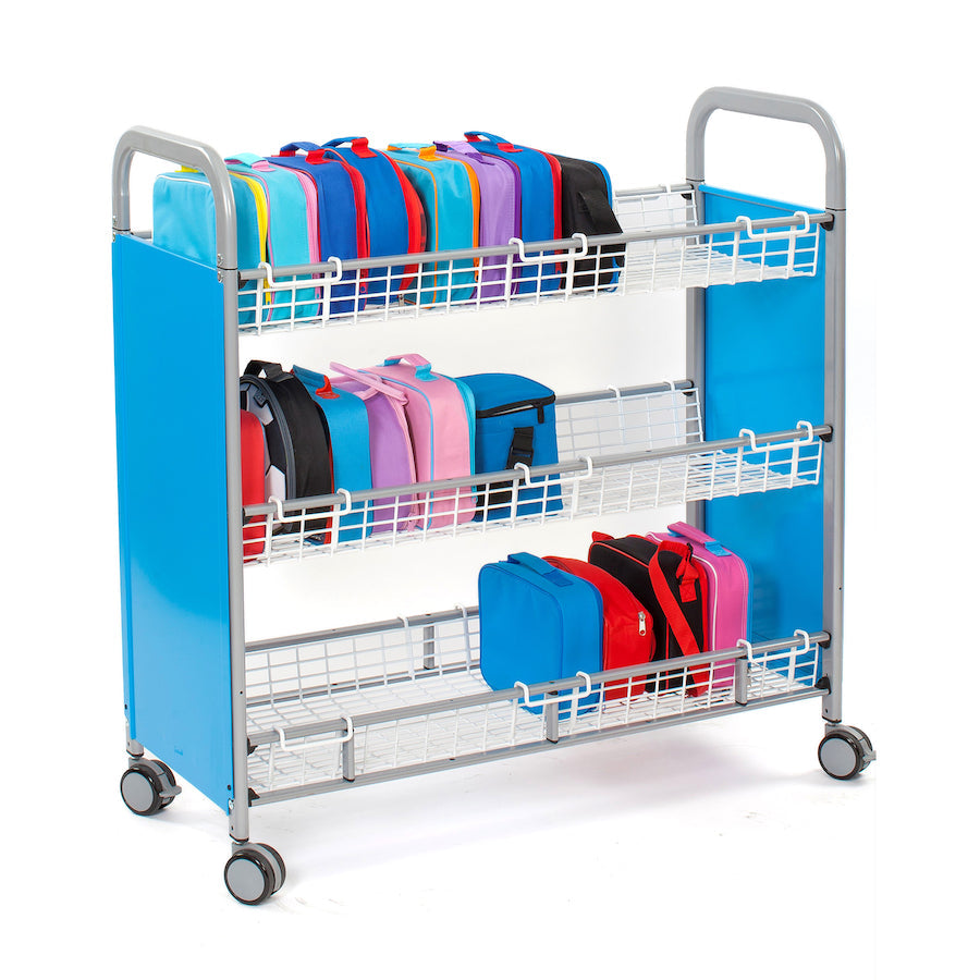 Callero Lunchbox Trolley, Callero Lunchbox Trolley.Lunchbox storage trolley,Callero Lunchbox Trolley, Callero Lunchbox Trolley,The 30 Lunchbox Metal Trolley is a sturdy metal trolley, ideally for lunch boxes and lunch bags.The 30 Lunchbox Metal Trolley is easy to manoeuvre on durable 75mm castors. Foot activated brake mechanism locks wheels in place. Can hold up to 30 lunch boxes/bags of a similar size. Ergonomic tubular steel frame with loop ,Callero Lunchbox TrolleyThe 30 Lunchbox Metal Trolley is a sturd