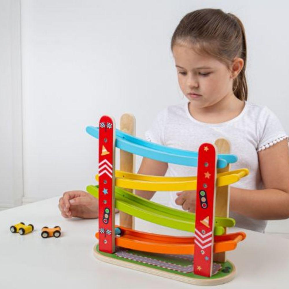 Car Racer, Car Racer,car racing tower,wooden car racer tower,early years toys,early years resources, educational resources, educational materials, Car Racer,Its race time! The Bigjigs Toys Wooden Car Racer is a classic racing wooden car ramp that provides hours of pretend play fun! Little ones will love watching the mini wooden cars race down the ramps and shoot out at the bottom! Can you catch them before they reach the end? Youll have to be quick! This premium-quality wo,Car RacerIts race time! The Bigjig