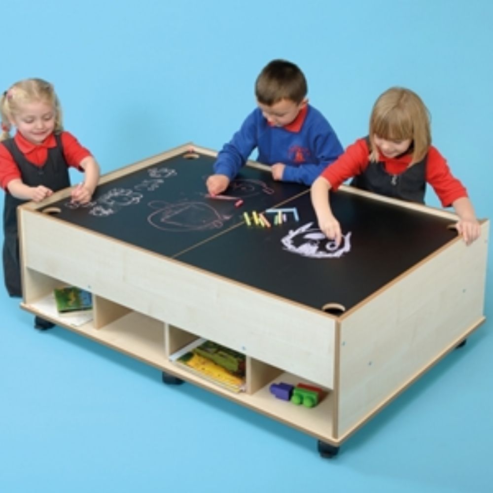 Chalkboard & Dry wipe Table, Chalkboard & Dry wipe Table,Mark making table,Mark making resources,mark making ideas,Mark making school ideas, Chalkboard & Dry wipe Table,Chalkboard & Dry Wipe Storage Table Bring creativity and organisation to any learning environment with the Chalkboard & Dry Wipe Storage Table. Perfectly designed for classrooms, playrooms, or home learning spaces, this versatile table combines practicality with endless opportunities for creative expression andChalkboard & Dry Wipe Storage T