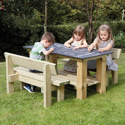 Chalkboard Table and Benches Set, Chalkboard Table and Benches Set,Outdoor Rectangular Chalkboard Table and Benches,Chalkboard Table and Bench Set, Chalkboard Table and Benches Set,The Chalkboard Table and Benches Set is the perfect addition to any outdoor play area, offering a fun and interactive way for children to unleash their creativity. This set includes a spacious chalkboard table and two benches that can each accommodate up to three children. The benches are free-standing and can beThe Chalkboard Ta