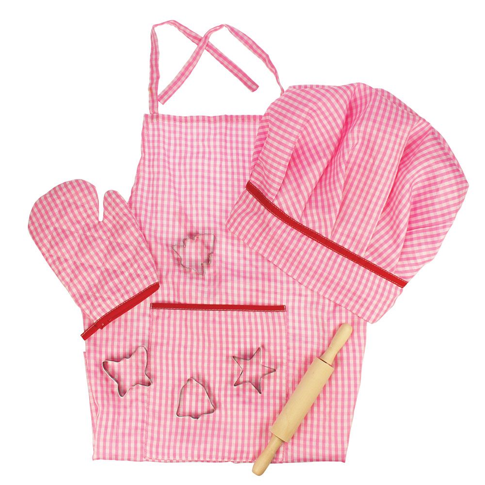 Chefs Set, Chefs Set.Childrens chefs set,pretend play kitchen toys,kitchen toys,pretend play household,children's imaginative play ideas, Chefs Set,Budding young Chef's need to look the part if they're going to make it to the top. This bright gingham apron with matching hat and oven glove will delight your youngster and encourage an interest in the kitchen and food preparation. This set also includes four pastry cutters and a sturdy wooden rolling pin, to help you,Chefs SetBudding young Chef's need to look 