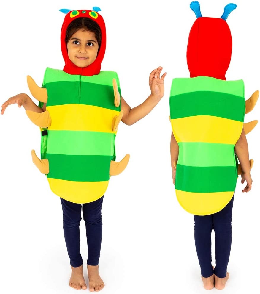 Childrens Caterpillar Tabard, Children's Caterpillar Tabard,Caterpillar Costume,fancy dress costumes animals insects,Childrens Dressing up costumes,dressing up toys,dressing up Costumes, Childrens Caterpillar Tabard,Hungry Caterpillar themed costume - ideal for World Book Day costume for the Very Hungry Caterpillar.The Children's Caterpillar Tabard has green and yellow stripes and is padded and lined. It has elasticated sides with caterpillar head hood and attached brown padded legs. Children's Caterpillar 