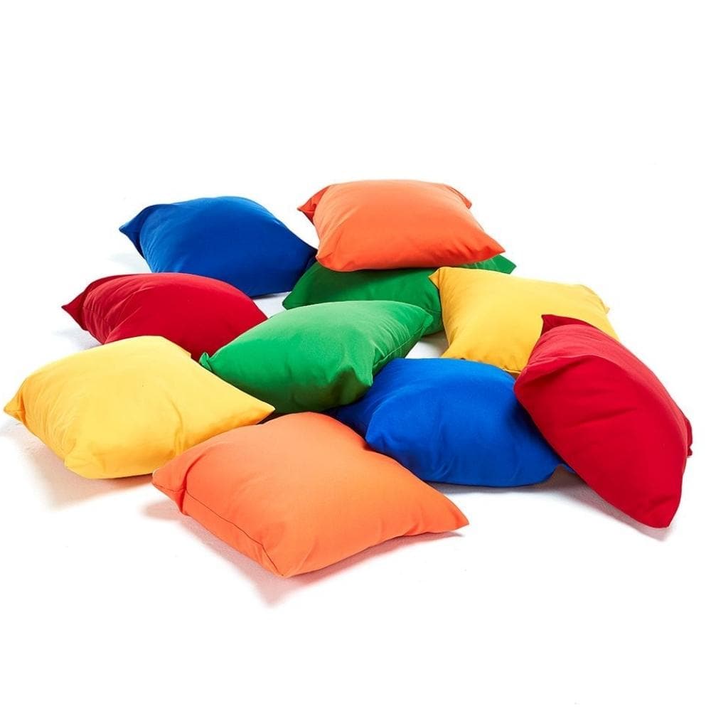 Childrens Floor cushions pack of 10, Children's floor cushion pack of 10,Small Cushions Pack Of 10,Children's floor cushions,classroom floor cushions,numeracy floor cushions, Childrens Floor cushions pack of 10,A set of Children's Floor cushions filled with polyester fibre in a 10 pack. The Children's Floor cushions are in an assortment of bright colours and are a quick and economical way of seating children during story time or discussion. Create an inviting and engaging sensory learning space with this pa