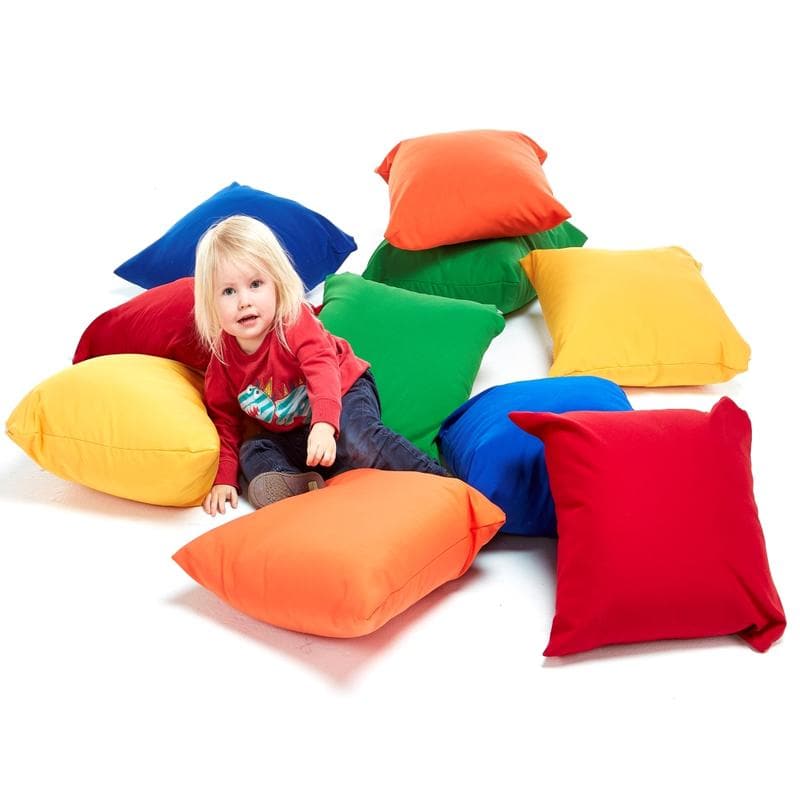 Childrens Floor cushions pack of 10, Children's floor cushion pack of 10,Small Cushions Pack Of 10,Children's floor cushions,classroom floor cushions,numeracy floor cushions, Childrens Floor cushions pack of 10,A set of Children's Floor cushions filled with polyester fibre in a 10 pack. The Children's Floor cushions are in an assortment of bright colours and are a quick and economical way of seating children during story time or discussion. Create an inviting and engaging sensory learning space with this pa