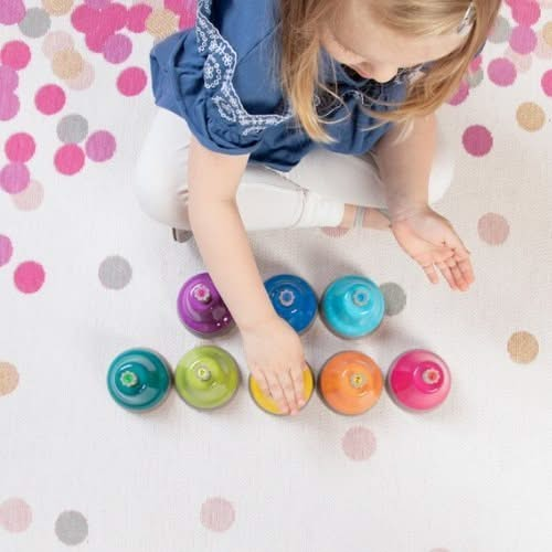 Chubby Rainbow Bells, Chubby Rainbow Bells,rainbow bells,childrens musical bells,special needs bells,sensory toys with bells,music toys, Chubby Rainbow Bells,Chubby Rainbow Desk Bells – a perfect introduction to music that combines visual appeal with auditory delight! This vibrant set of desk bells is designed to captivate young learners, making music accessible, fun, and interactive. Each bell in the set is brightly coloured and represents a single note from the middle C o,ChubbyChubby Rainbow Desk Bells –