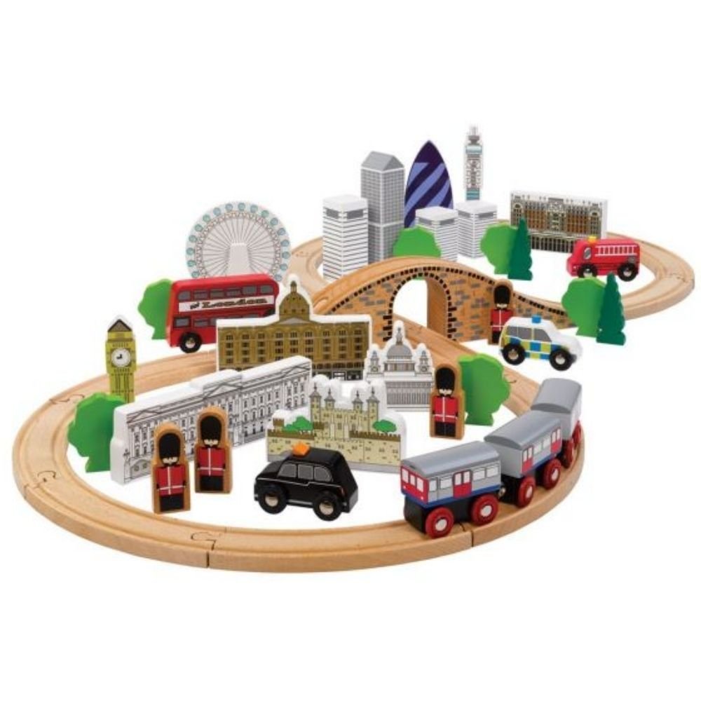 City of London Train Set, City of London Train Set,Bigjigs Wooden Train Set,Wooden train set,childrens wooden train set,toddlers train set,Bigjigs approved retailer, City of London Train Set,Next train approaching! Which underground station are you heading to? The Tidlo City of London Train Set will delight young railway enthusiasts as they chug the Underground Train around the figure of eight track layout, up and over the hill, dropping keen tourists off at iconic London attractions! The track is not limi,