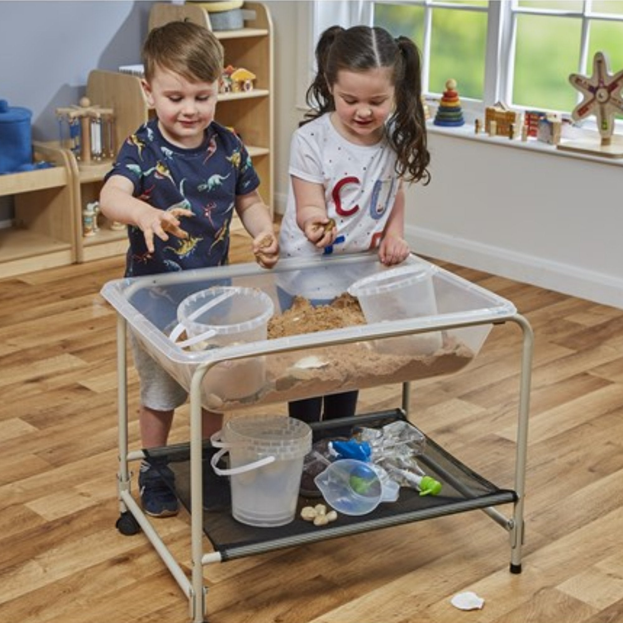 Clear Desktop Sand and Water Tray with Stand, Clear Desktop Sand and Water Tray with Stand,sand and water tray,childrens sand and water tray,portable sand and water table, Clear Desktop Sand and Water Tray with Stand,Introducing the Clear Desktop Sand & Water Tray with Folding Sturdy Steel Stand, the perfect addition to any classroom or play area. This versatile tray is designed for endless hours of sensory play and exploration.Crafted from sturdy plastic material, the clear tray provides a captivating view