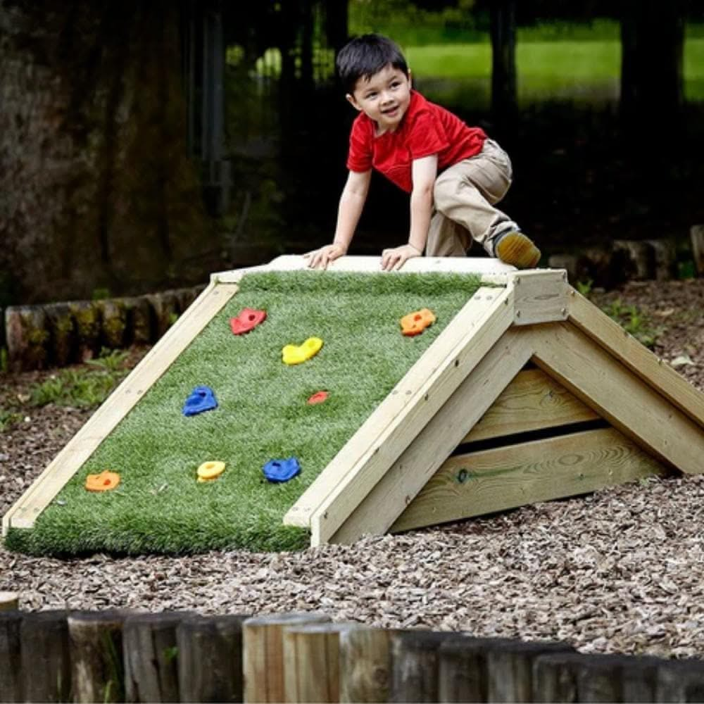 Climbing A-Frame, Climbing A-Frame,Climbing Crest,Climbing Crescent,Climbing Frames,Children's climbing frames,metal climbing frames,school climbing frames, Climbing A-Frame,The Climbing A-Frame is a sturdy, freestanding climbing frame with a ladder on one end and brightly coloured rock holds on the other. The Climbing A-Frame features pretend grass which provides a soft and tactile surface for superstar climbers. W1600 x D800 x H600mm Key Features Made using premium quality Scandinavian R,ClimbingThe Climb