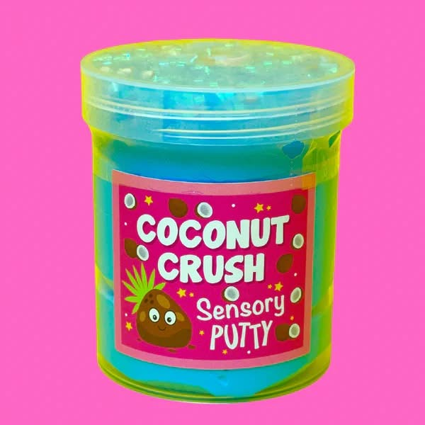 Coconut Crush Putty, Coconut Crush Putty,Putty,Sensory Putty,slimepartyuk, Slime party,Blossom burst sensory putty, Coconut Crush Putty,Our Coconut Crush putty is like a holiday in a jar! The duo of vivid blue putty, topped with shimmering blue bingsu beads, coconut themed sprinkles and a lush coconut charm, make for a sensory, tropical paradise in your own home! Putties are air reactive and will dry out of left out. Always return to the container afte,CoconutOur Coconut Crush putty is like a holiday in a j